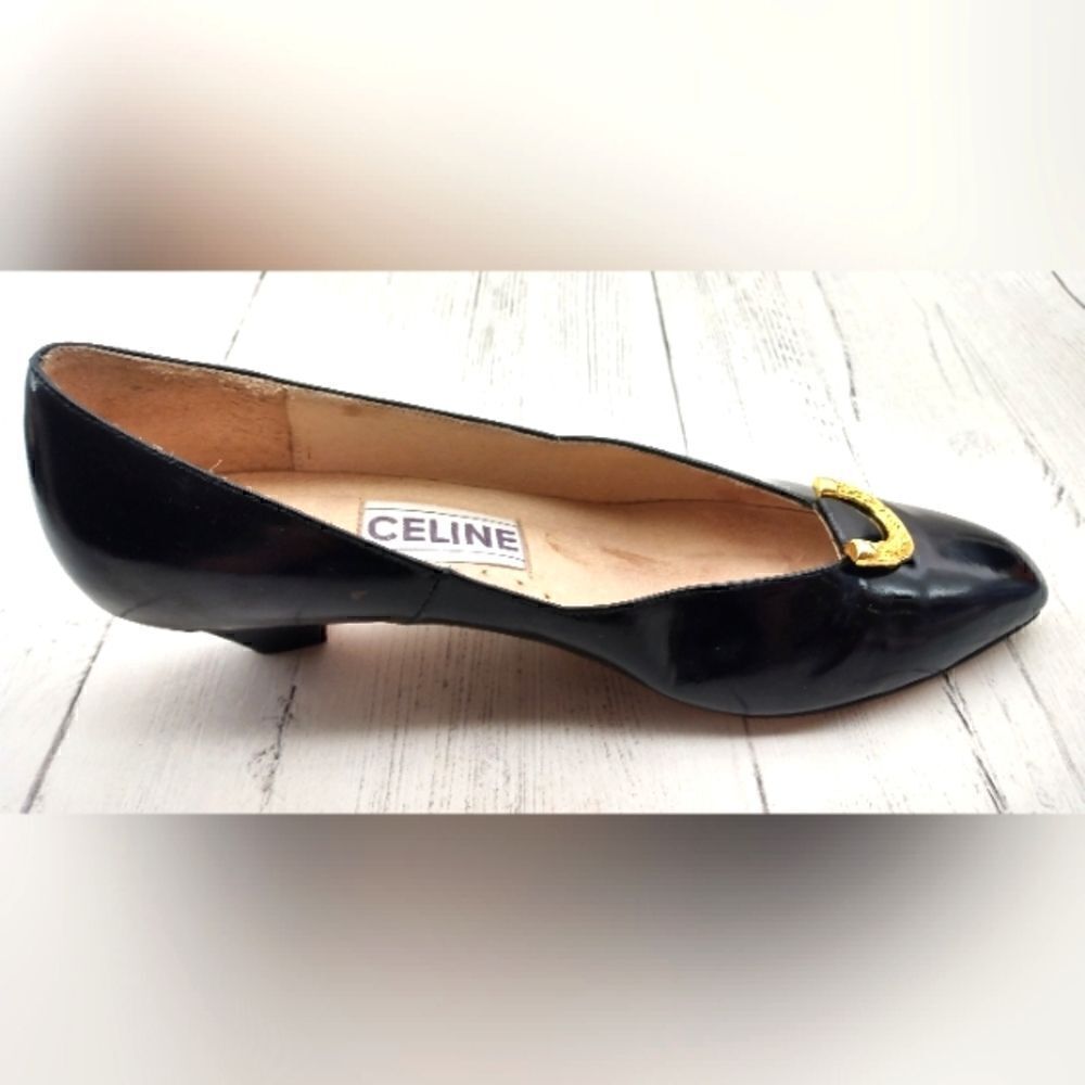 Celine Paris France Black Patent Leather Pumps Shoes Womens Vintage Authentic - Picture 8 of 16